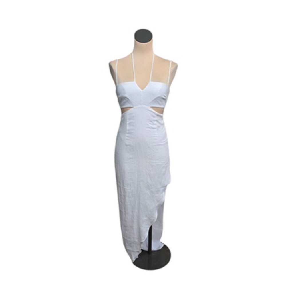 Rumer Freya Maxi Dress Womens XS White Linen Cut Out Strappy Side Slit Australia
